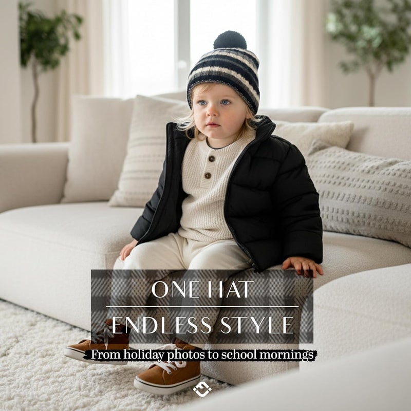 Funky Junque Toddler Pom Beanie – Kids Winter Hat for Ages 1–4, Baby Boy & Girl Knit Beanies, Warm Cozy Knit Snow Hats - Image 5